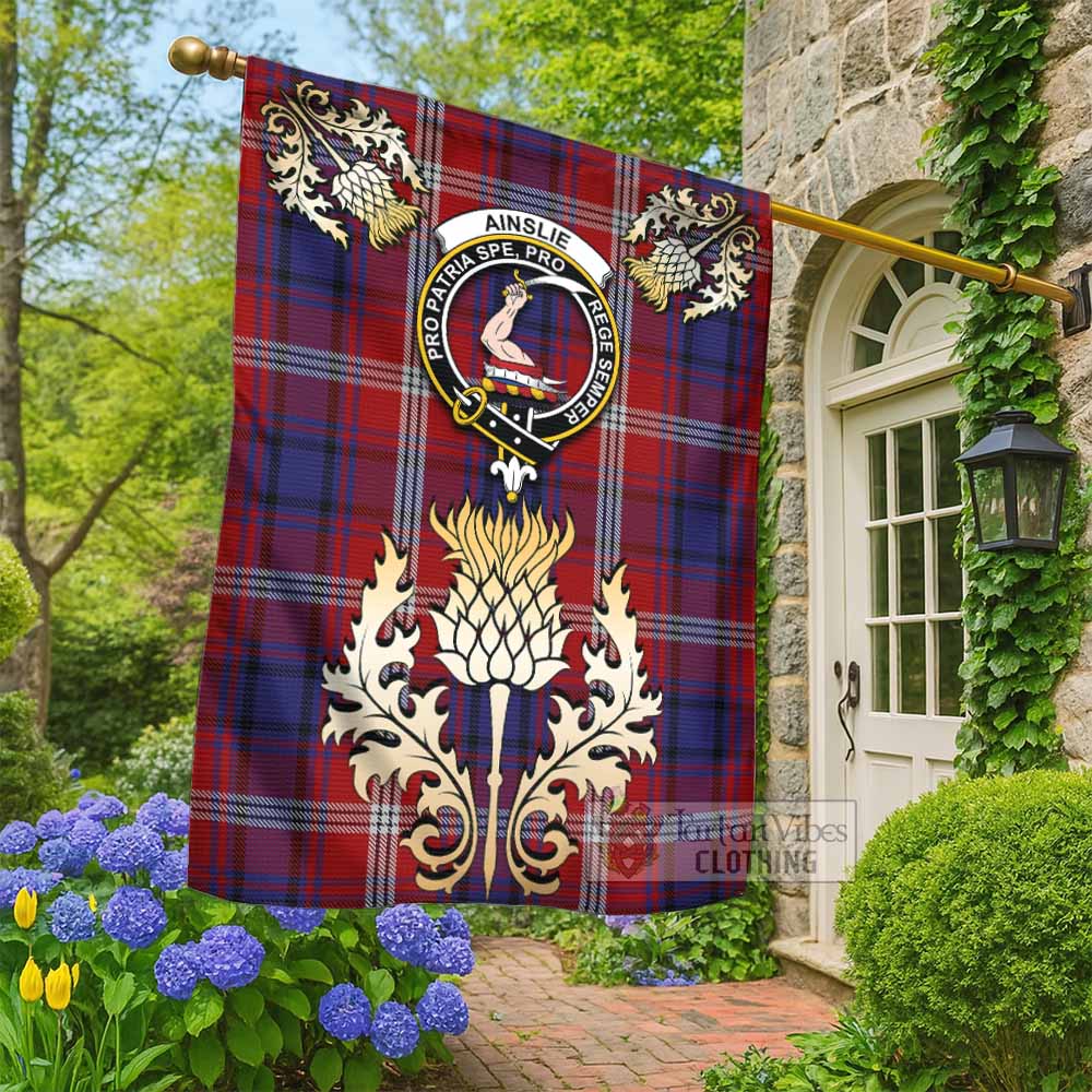 Ainslie Tartan Garden Flag with Golden Regal Scottish Thistle Emblem - Tartan Vibes Clothing