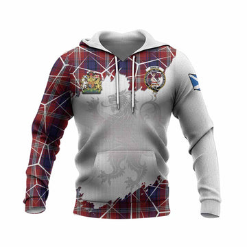 Ainslie Tartan Knitted Hoodie with Family Crest and Lion Rampant Grunge Style