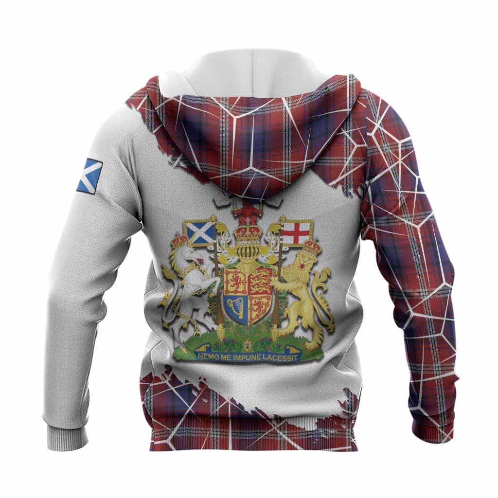 Ainslie Tartan Knitted Hoodie with Family Crest and Lion Rampant Grunge Style