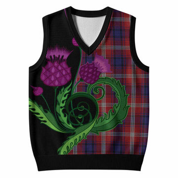 Ainslie Tartan Knitted V-Neck Vest Traditional Scottish Thistle