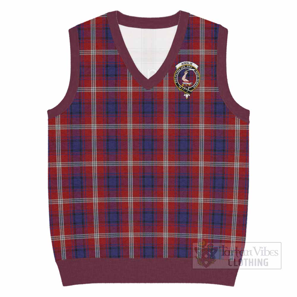 Ainslie Tartan Knitted V-Neck Vest with Family Crest - Tartan Vibes Clothing