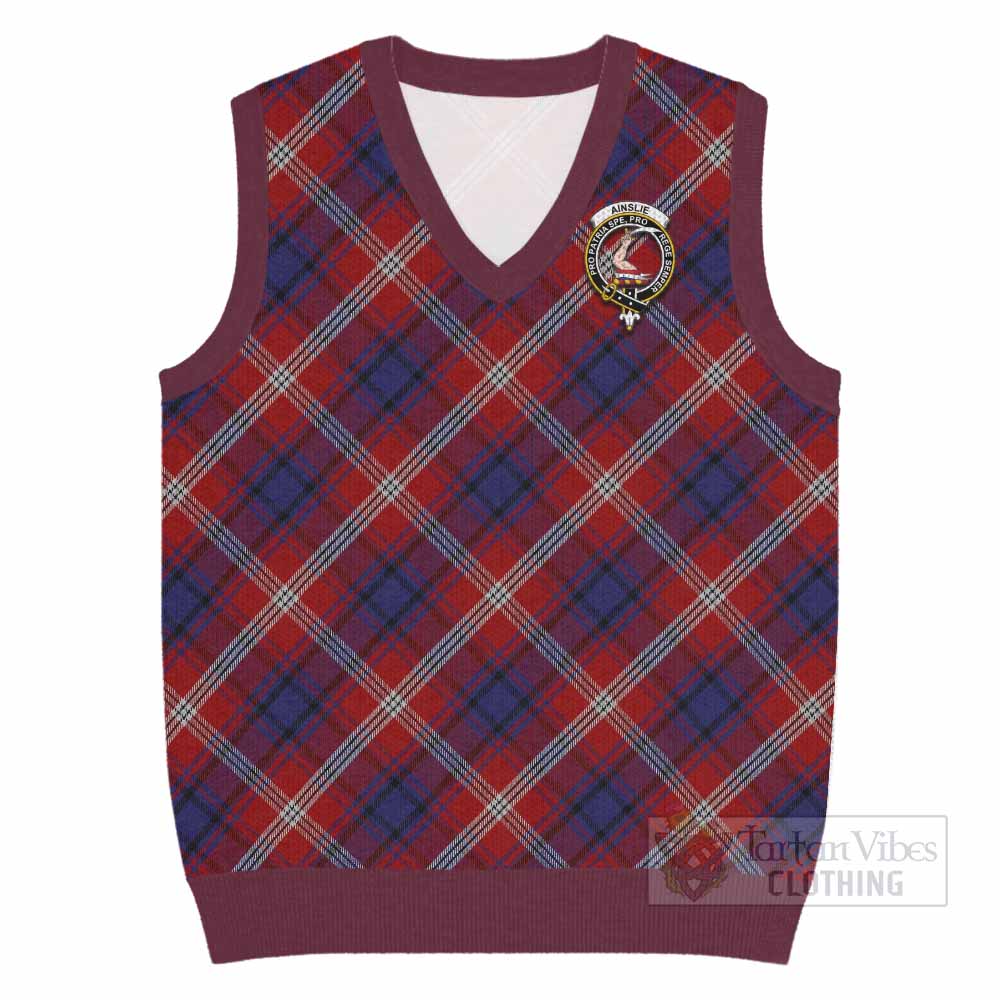 Ainslie Tartan Knitted V-Neck Vest with Family Crest Cross Style