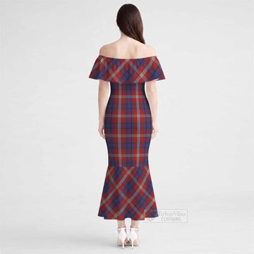 Ainslie Tartan Off Shoulder Ruffle Mermaid Maxi Dress