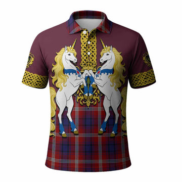 Ainslie Tartan Polo Shirt Unicorn Celtic Knot And Thistle Emblem