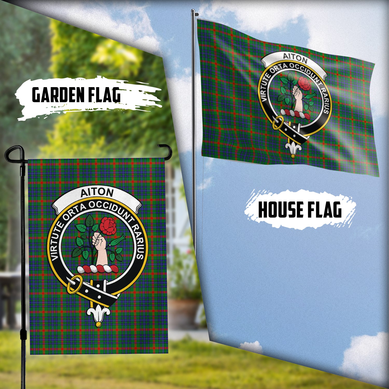 Aiton Tartan Flag with Family Crest Garden Flag (Vertical) - Tartanvibesclothing