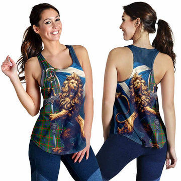 Aiton Tartan Family Crest Women's Racerback Tanks with Scottish Majestic Lion 4XL - Tartan Vibes Clothing
