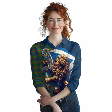 Aiton Tartan Family Crest Women's Casual Shirt with Scottish Majestic Lion Female - Tartan Vibes Clothing