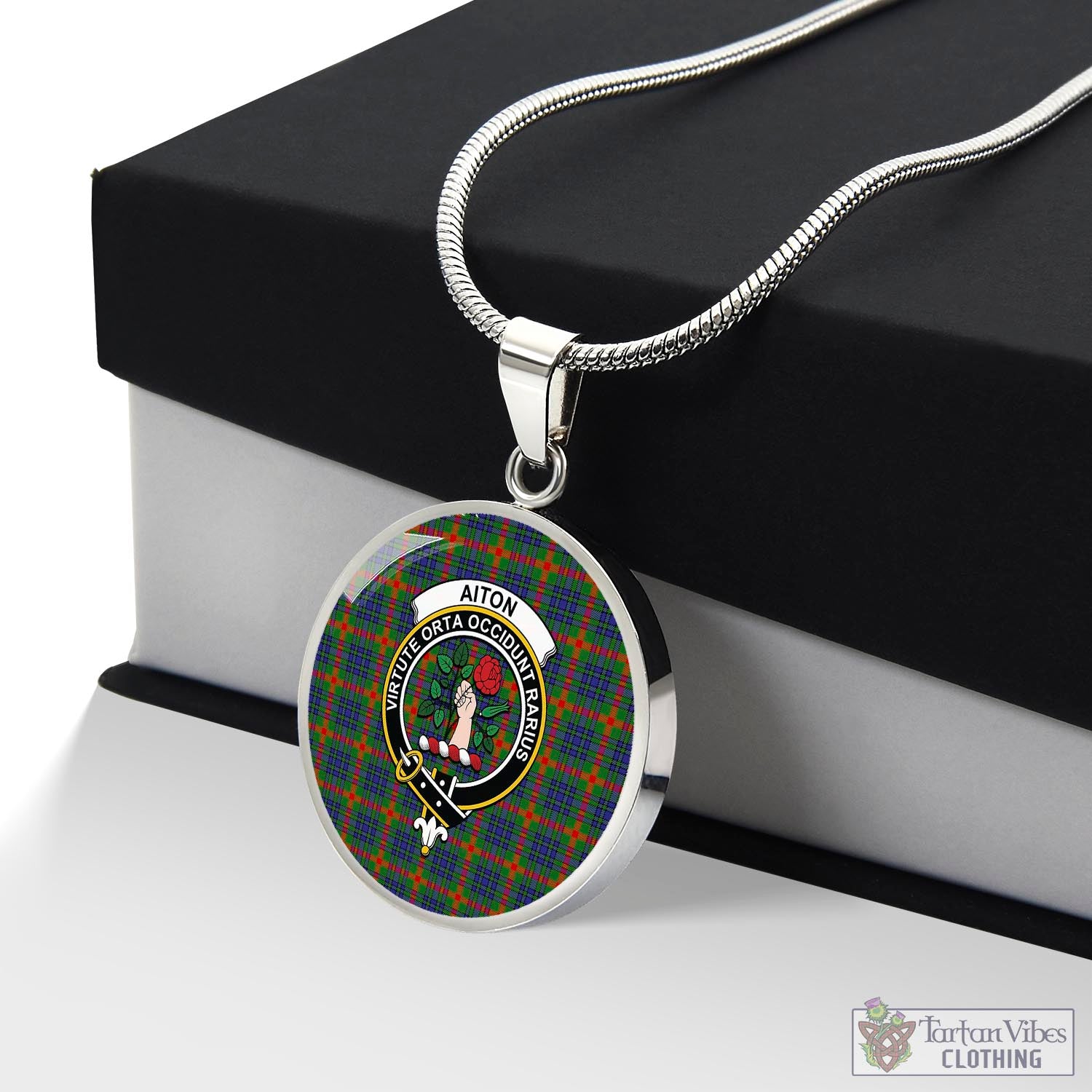 Tartan Vibes Clothing Aiton Tartan Circle Necklace with Family Crest