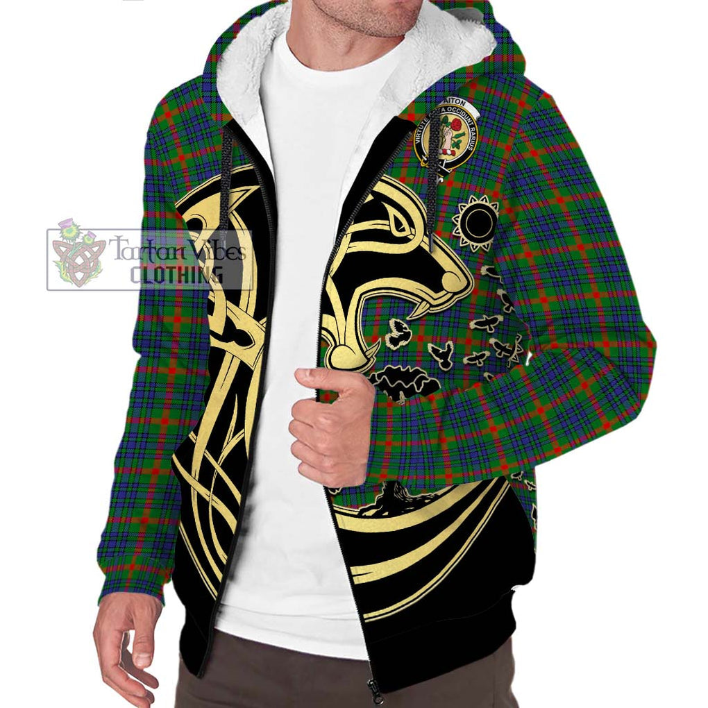 Aiton Tartan Sherpa Hoodie with Family Crest Celtic Wolf Style Unisex S - Tartan Vibes Clothing