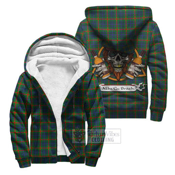 Aiton Tartan Sherpa Hoodie with Family Crest and Bearded Skull Holding Bottles of Whiskey Unisex S - Tartan Vibes Clothing