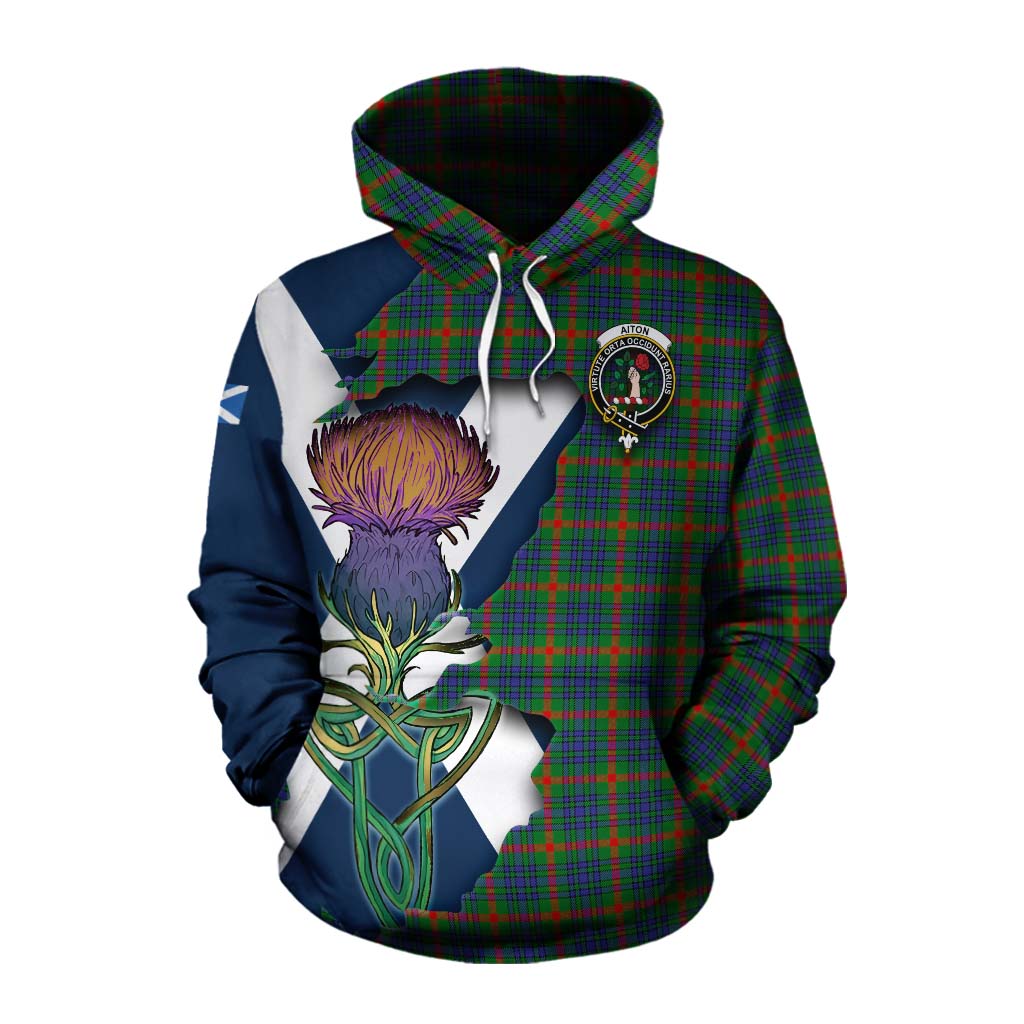 Tartan Vibes Clothing Aiton Tartan Family Crest Cotton Hoodie Scottish Thistle Celtic Inspired