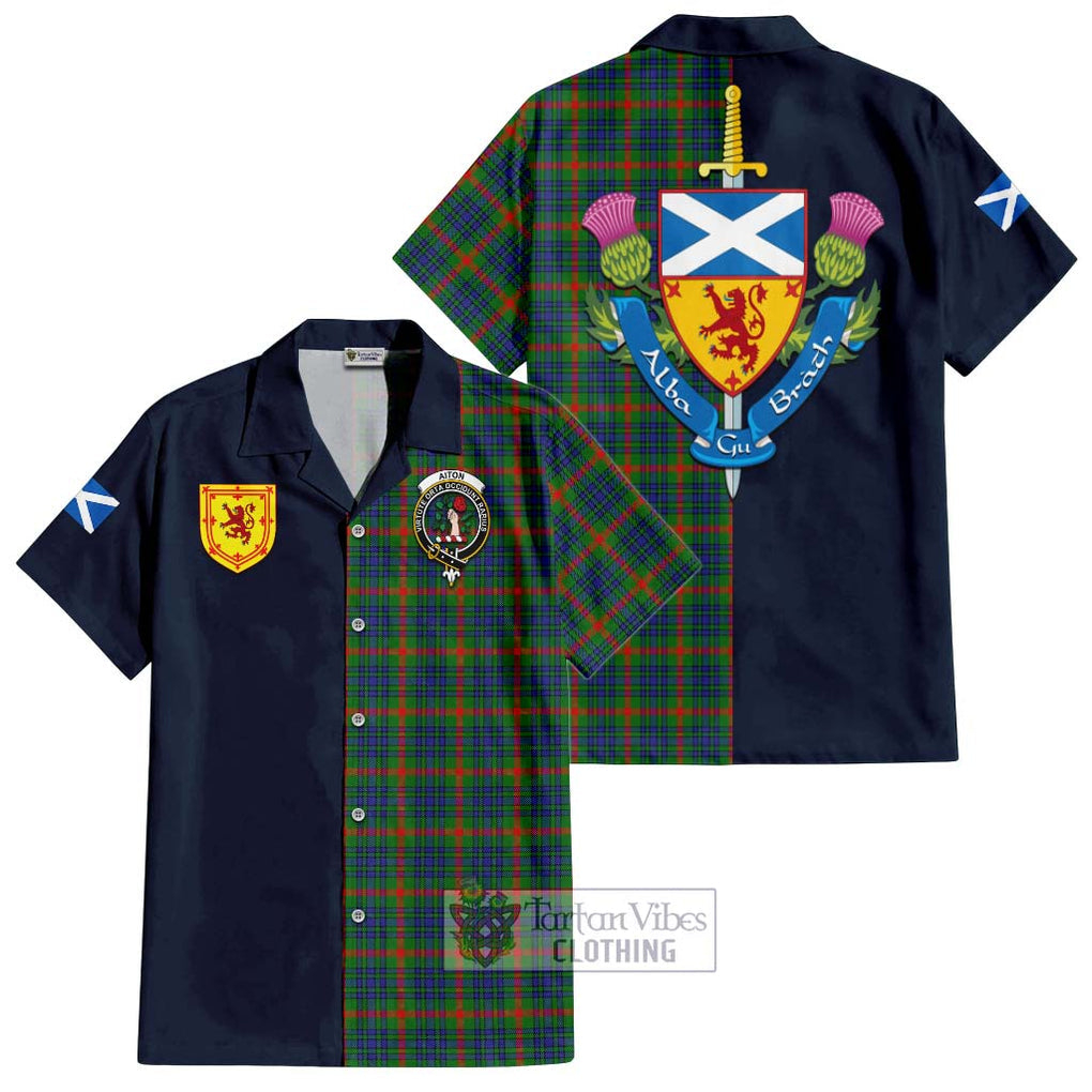 Aiton Tartan Hawaiian Shirt Alba with Scottish Lion Royal Arm Half Style Kid - Tartan Vibes Clothing