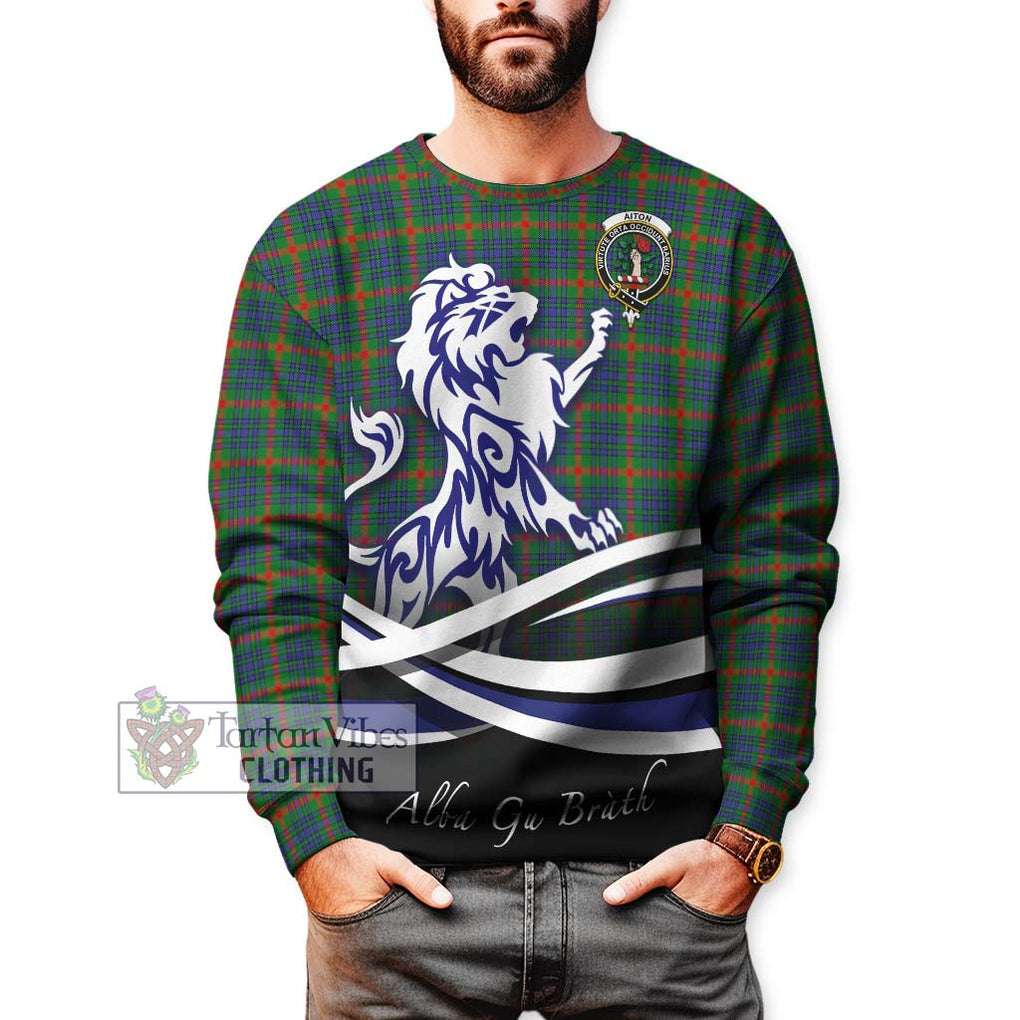 Aiton Tartan Sweatshirt with Alba Gu Brath Regal Lion Emblem Unisex - Tartan Vibes Clothing