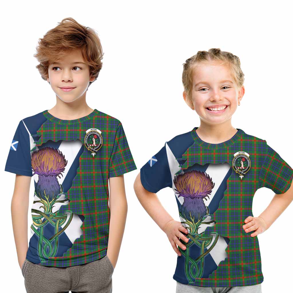 Tartan Vibes Clothing Aiton Tartan Family Crest Kid T-Shirt Scottish Thistle Celtic Inspired