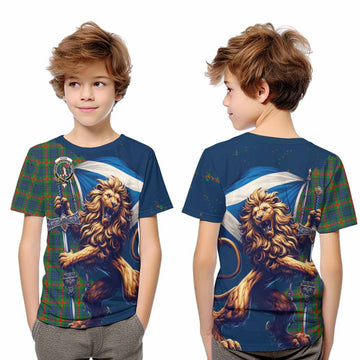 Aiton Tartan Family Crest Kid T-Shirt with Scottish Majestic Lion Youth XL Size14 - Tartan Vibes Clothing