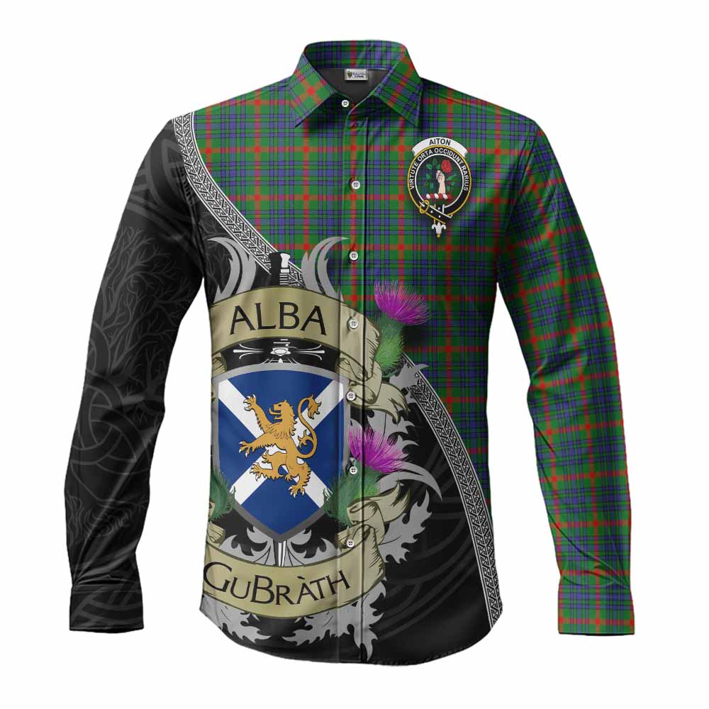 Aiton Tartan Family Crest Long Sleeve Button Shirt Lion Rampant Royal Thistle Shield Celtic Inspired Men's Shirt S - Tartan Vibes Clothing