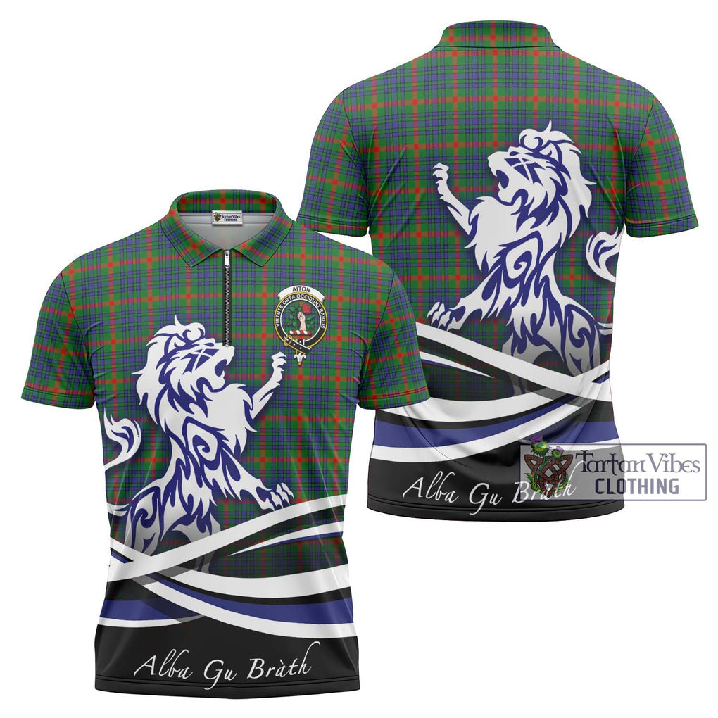 Aiton Tartan Zipper Polo Shirt with Alba Gu Brath Regal Lion Emblem Unisex - Tartan Vibes Clothing