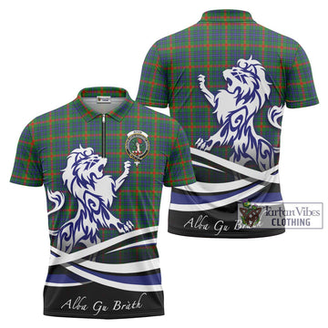 Aiton Tartan Zipper Polo Shirt with Alba Gu Brath Regal Lion Emblem Unisex - Tartan Vibes Clothing