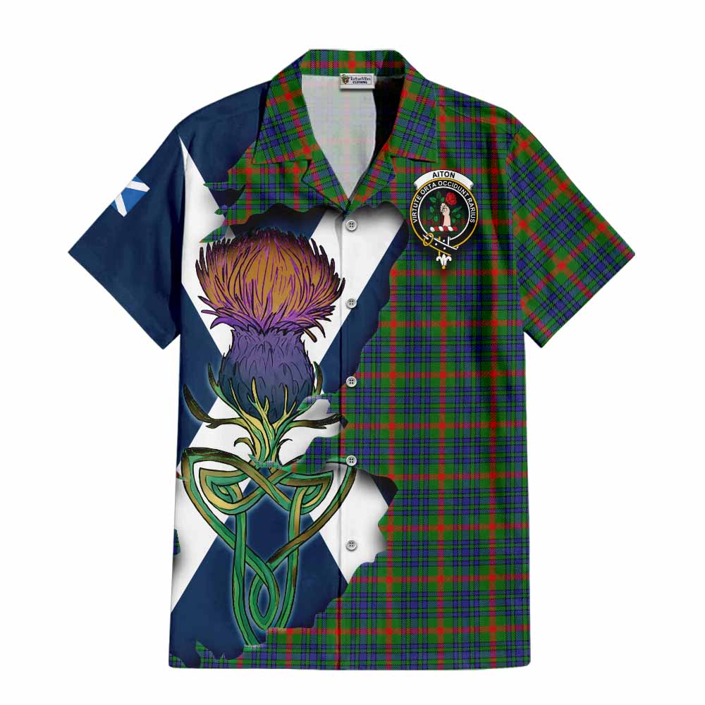 Tartan Vibes Clothing Aiton Tartan Family Crest Short Sleeve Button Shirt Scottish Thistle Celtic Inspired