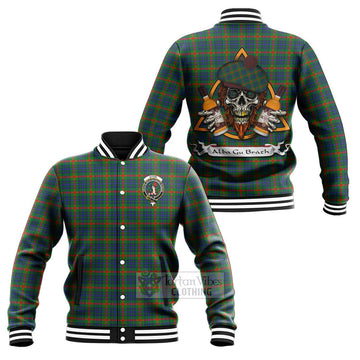 Aiton Tartan Baseball Jacket with Family Crest and Bearded Skull Holding Bottles of Whiskey Unisex - Tartan Vibes Clothing