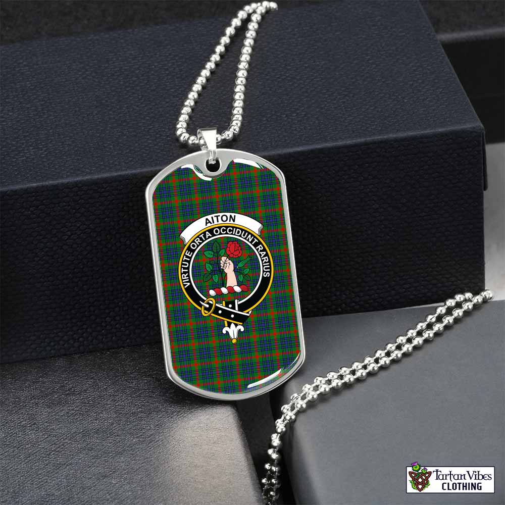Tartan Vibes Clothing Aiton Tartan Dog Tag Necklace with Family Crest