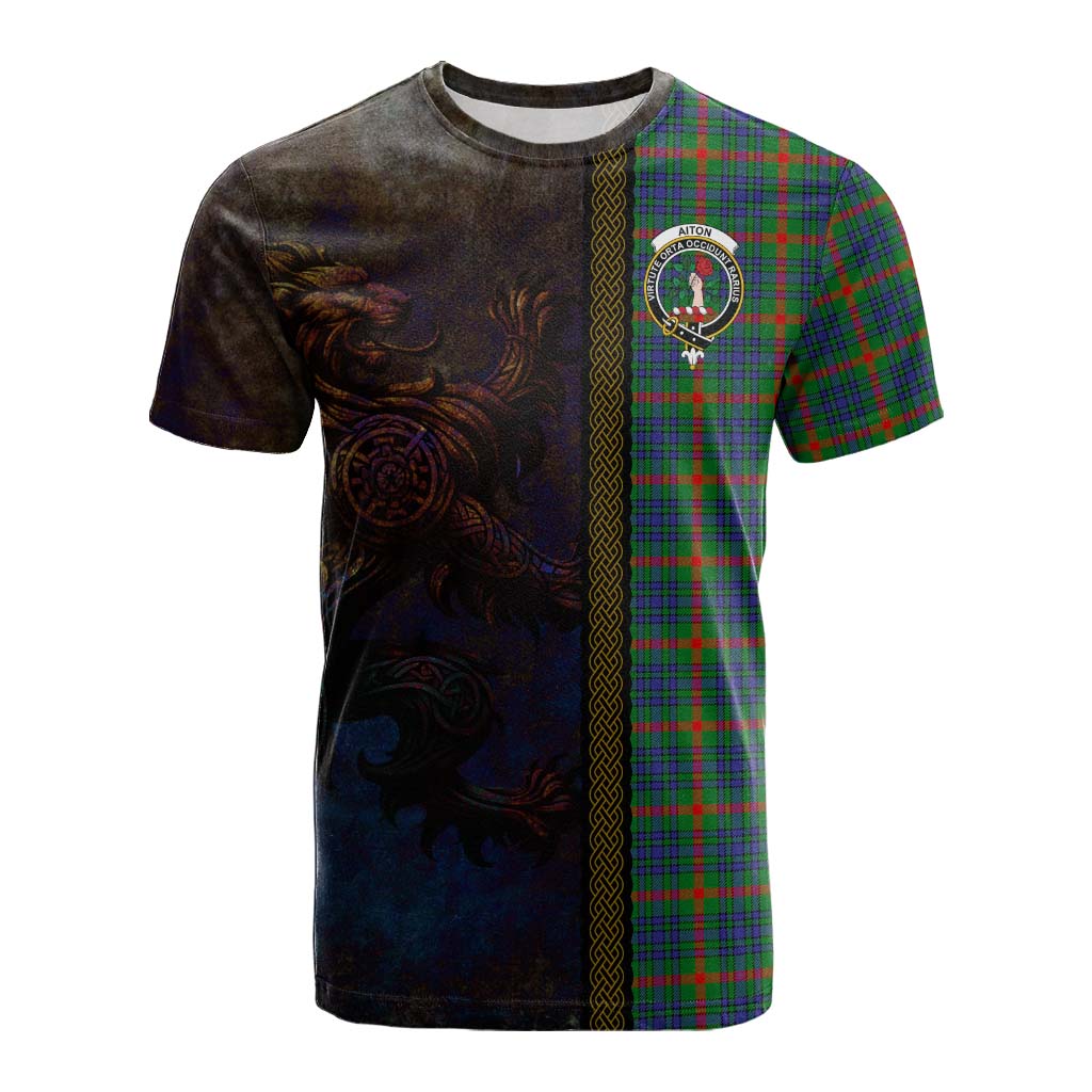 Tartan Vibes Clothing Aiton Tartan Family Crest Cotton T-shirt Alba Gu Brath Be Brave Lion Ancient Style