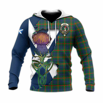 Tartan Vibes Clothing Aiton Tartan Family Crest Knitted Hoodie Scottish Thistle Celtic Inspired