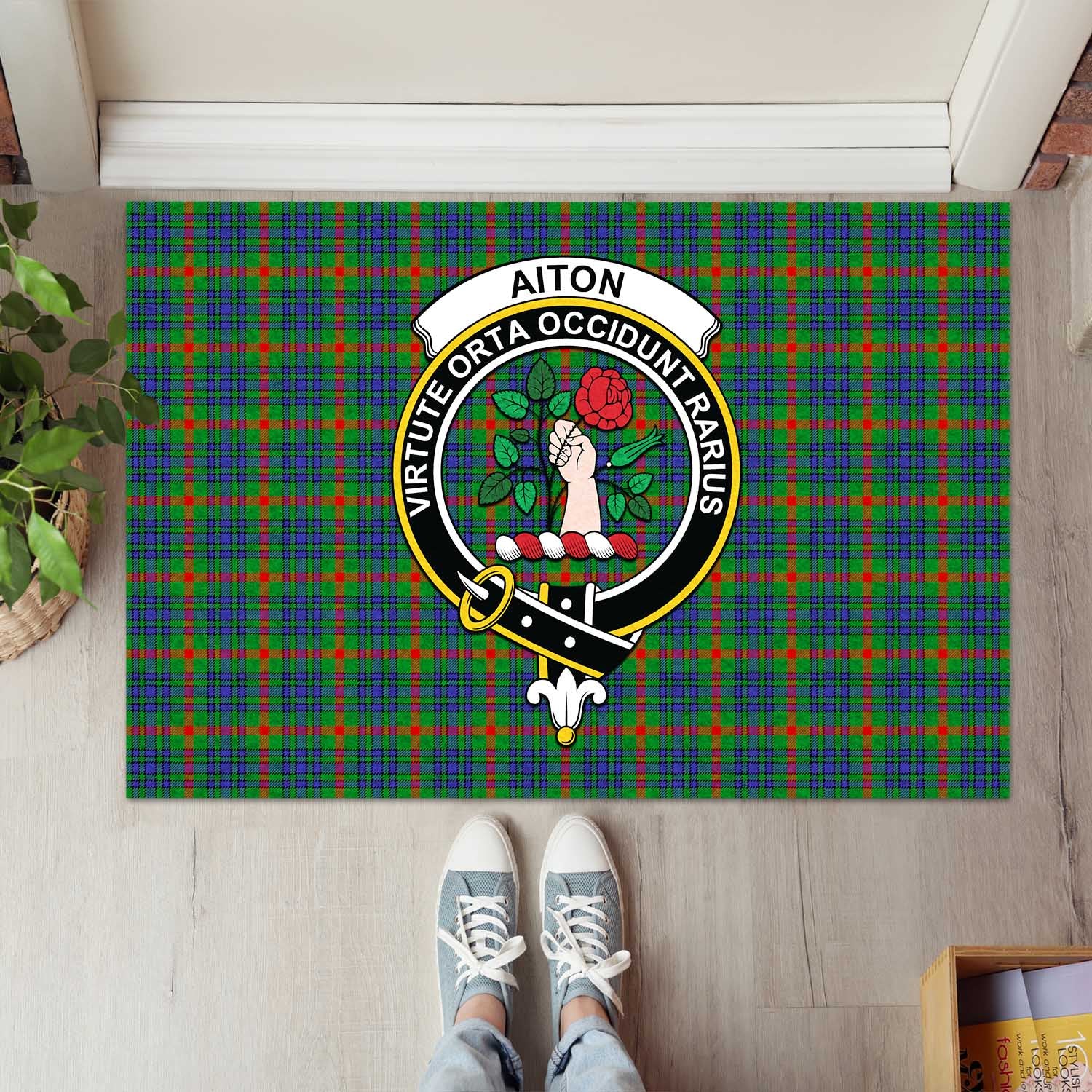 Aiton Tartan Door Mat with Family Crest - Tartanvibesclothing