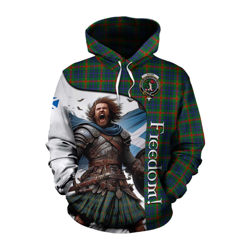 Tartan Vibes Clothing Aiton Crest Tartan Cotton Hoodie Inspired by the Freedom of Scottish Warrior