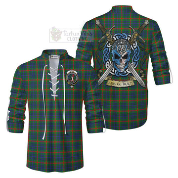 Aiton Tartan Ghillie Kilt Shirt with Family Crest Celtic Skull Style Men - Tartan Vibes Clothing