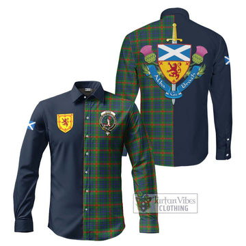 Tartan Vibes Clothing Aiton Tartan Long Sleeve Button Shirt with Scottish Lion Royal Arm Half Style