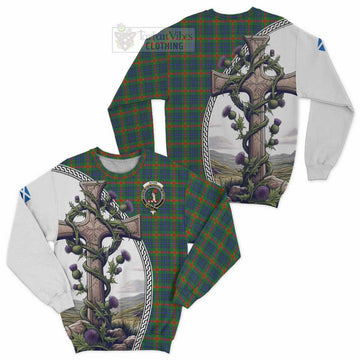 Aiton Tartan Sweatshirt with Family Crest and St. Andrew's Cross Accented by Thistle Vines Unisex - Tartan Vibes Clothing