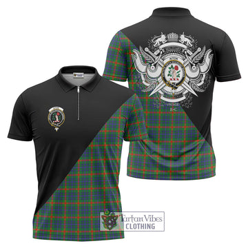 Aiton Tartan Zipper Polo Shirt with Family Crest and Military Logo Style Unisex - Tartan Vibes Clothing