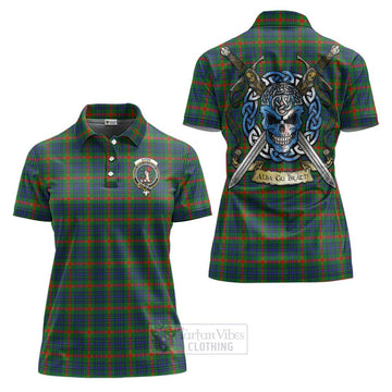 Aiton Tartan Women's Polo Shirt with Family Crest Celtic Skull Style Women - Tartan Vibes Clothing