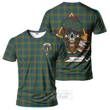 Aiton Tartan T-Shirt with Family Crest and Bearded Skull Holding Bottles of Whiskey Kid's Shirt - Tartan Vibes Clothing