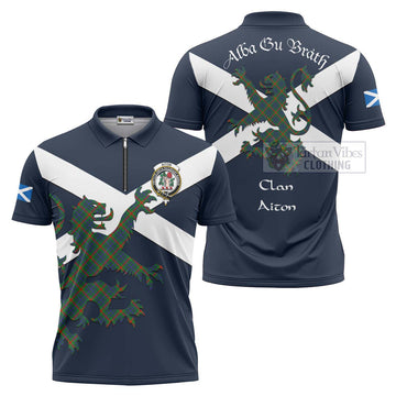 Aiton Tartan Lion Rampant Zipper Polo Shirt Proudly Display Your Heritage with Alba Gu Brath and Clan Name Unisex - Tartan Vibes Clothing