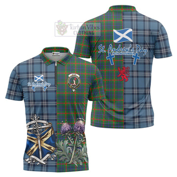 Aiton Tartan Zipper Polo Shirt Happy St. Andrew's Day Half Tartan Style Unisex - Tartan Vibes Clothing
