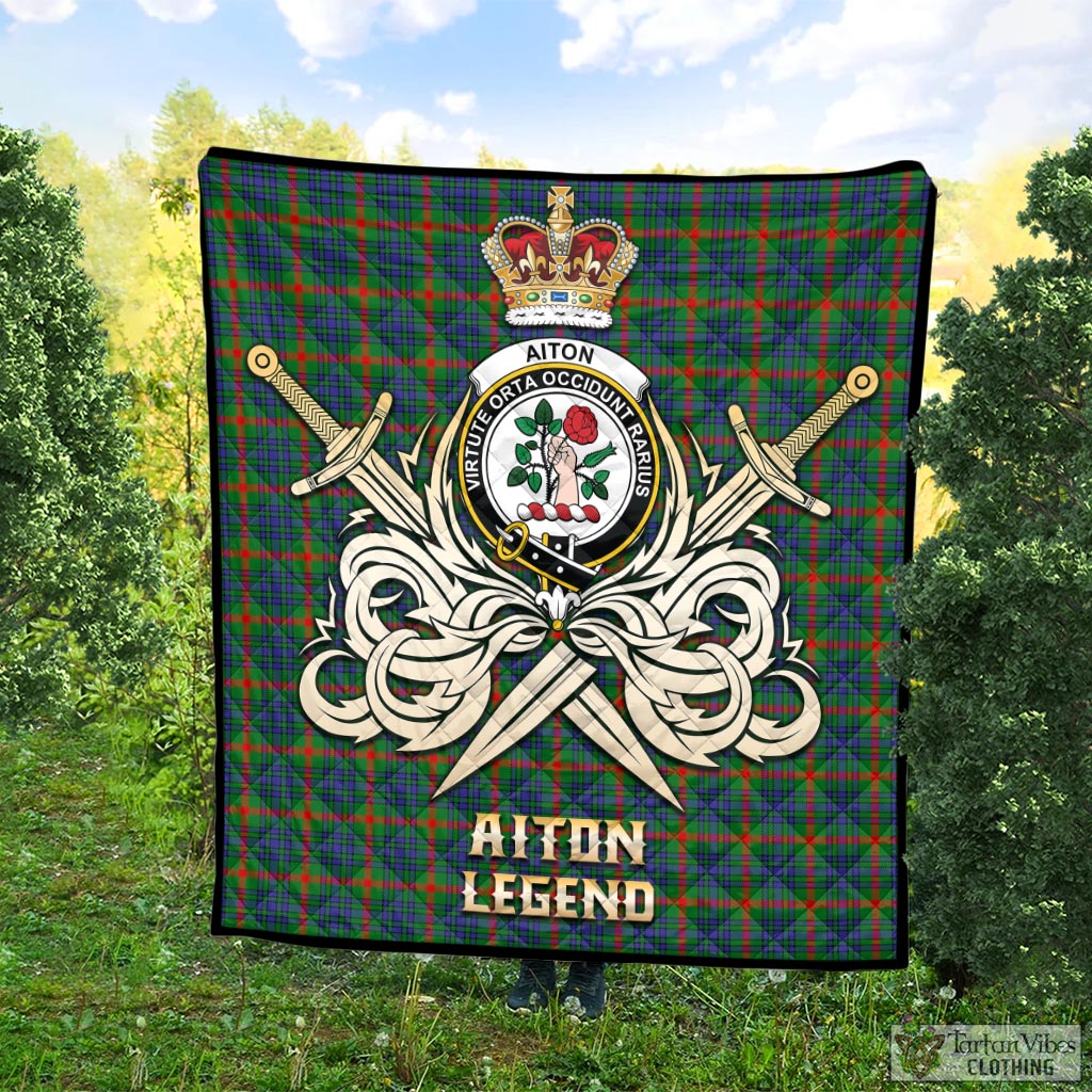 Tartan Vibes Clothing Aiton Tartan Quilt with Clan Crest and the Golden Sword of Courageous Legacy