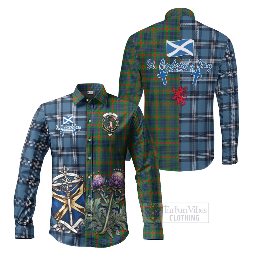 Aiton Tartan Long Sleeve Button Shirt Happy St. Andrew's Day Half Tartan Style Men's Shirt S - Tartan Vibes Clothing