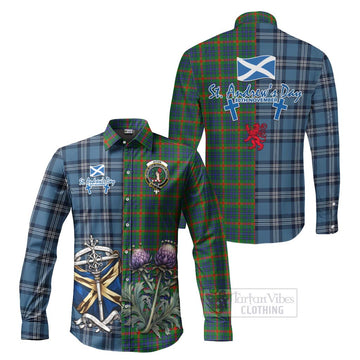 Aiton Tartan Long Sleeve Button Shirt Happy St. Andrew's Day Half Tartan Style Men's Shirt S - Tartan Vibes Clothing
