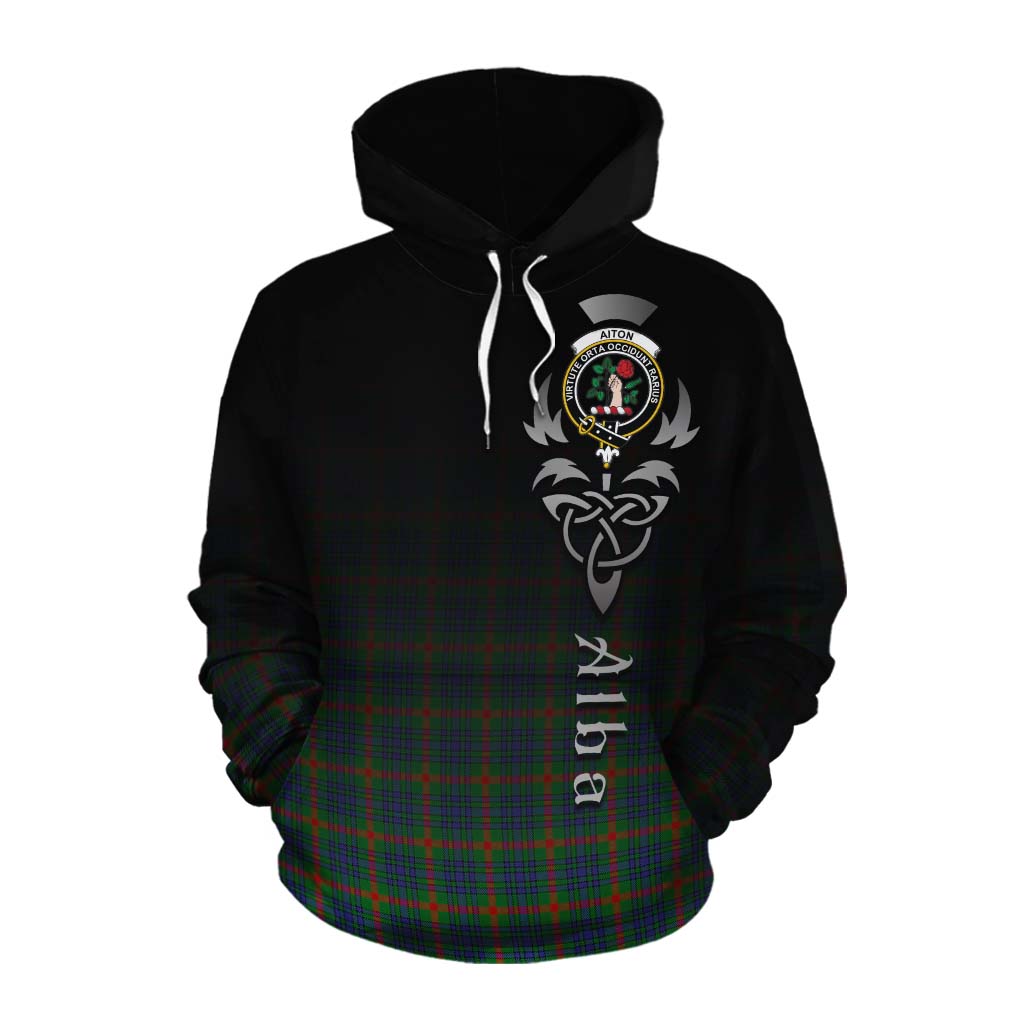 Tartan Vibes Clothing Aiton Tartan Cotton Hoodie Featuring Alba Gu Brath Family Crest Celtic Inspired