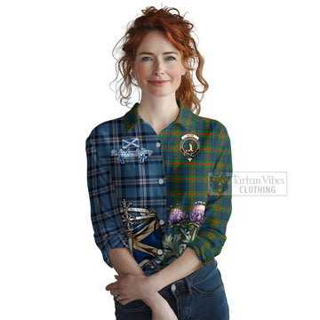 Aiton Tartan Women's Casual Shirt Happy St. Andrew's Day Half Tartan Style Female - Tartan Vibes Clothing