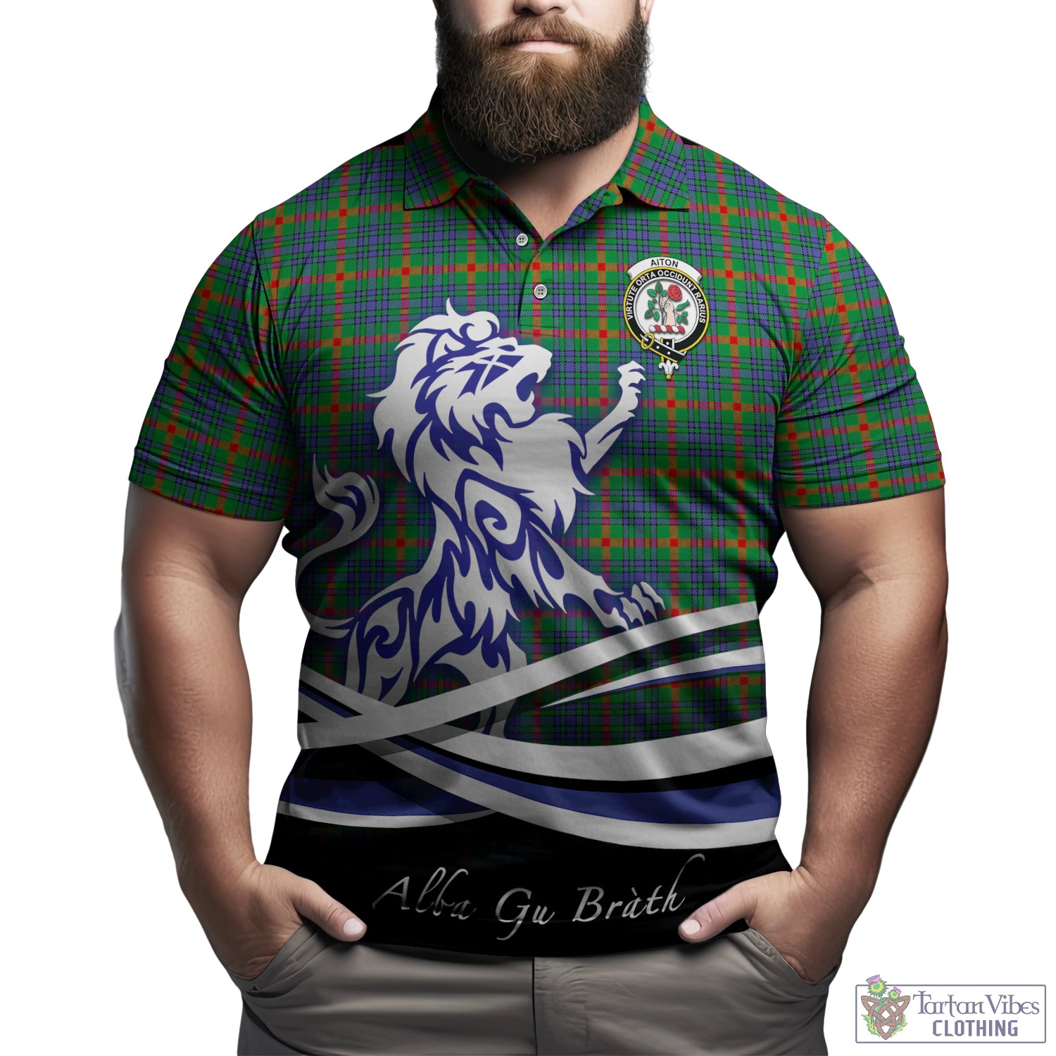 Aiton Tartan Polo Shirt with Alba Gu Brath Regal Lion Emblem Kid - Tartan Vibes Clothing