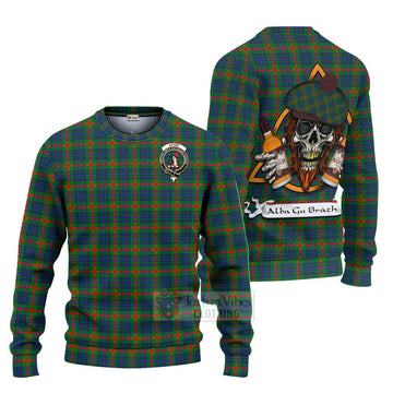 Aiton Tartan Ugly Sweater with Family Crest and Bearded Skull Holding Bottles of Whiskey Unisex - Tartan Vibes Clothing