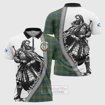 Aiton Tartan Clan Crest Zipper Polo Shirt with Highlander Warrior Celtic Style Unisex - Tartan Vibes Clothing