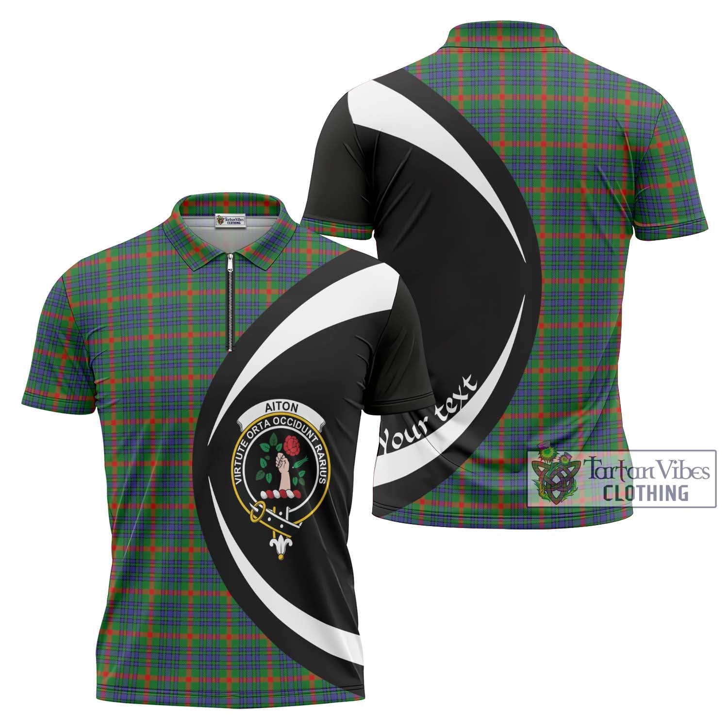 Aiton Tartan Zipper Polo Shirt with Family Crest Circle Style Unisex - Tartan Vibes Clothing