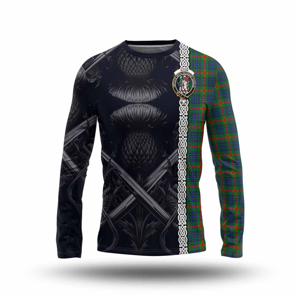 Aiton Tartan Long Sleeve T-Shirt with Family Crest Cross Sword Thistle Celtic Vibes Unisex - Tartan Vibes Clothing