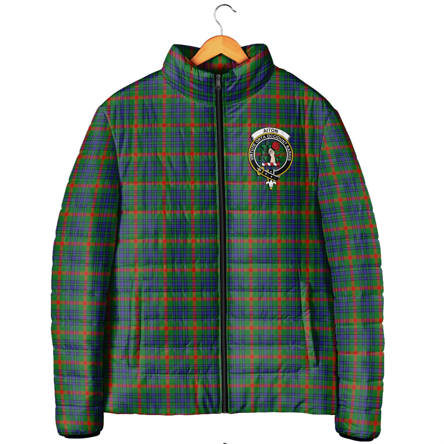 Aiton Tartan Padded Jacket with Family Crest Men's Padded Jacket - Tartan Vibes Clothing
