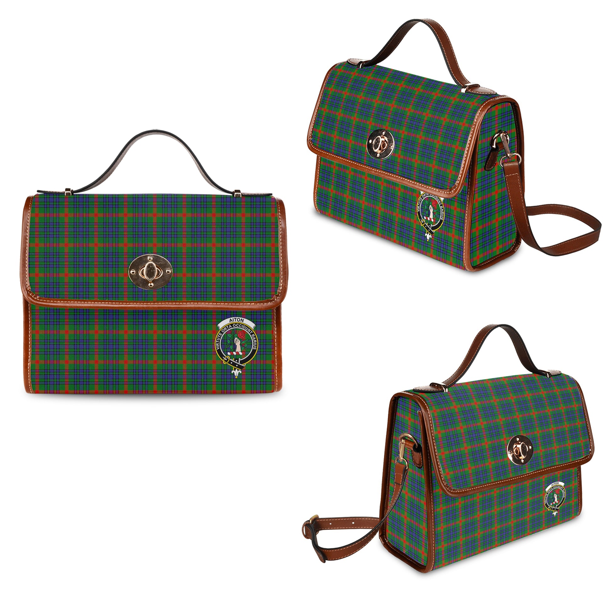 Aiton Tartan Leather Strap Waterproof Canvas Bag with Family Crest One Size 34cm * 42cm (13.4" x 16.5") - Tartanvibesclothing
