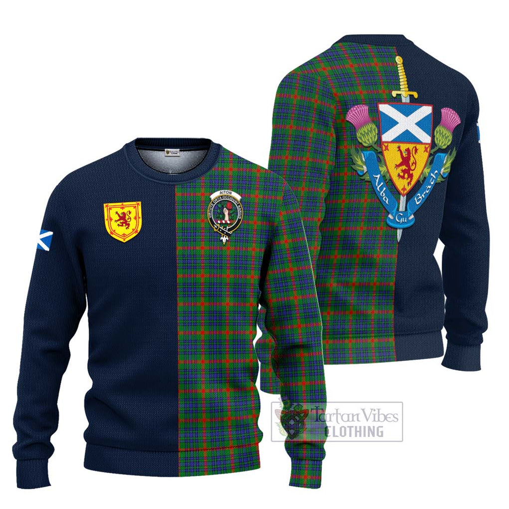 Aiton Tartan Ugly Sweater Alba with Scottish Lion Royal Arm Half Style Unisex - Tartan Vibes Clothing